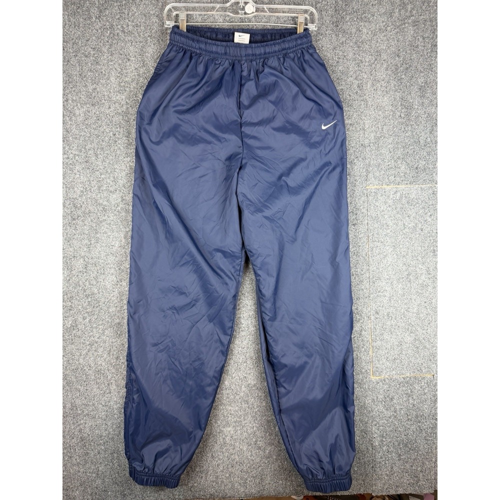 Vintage NIKE Windbreaker Pants 90s Youth Large 14-16 Navy Blue Ankle Zip Lined - Picture 2 of 10